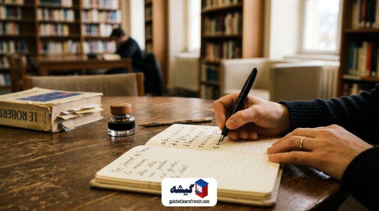 نوشتن حروف و اکسان های زبان فرانسه در دفترچه یادداشت