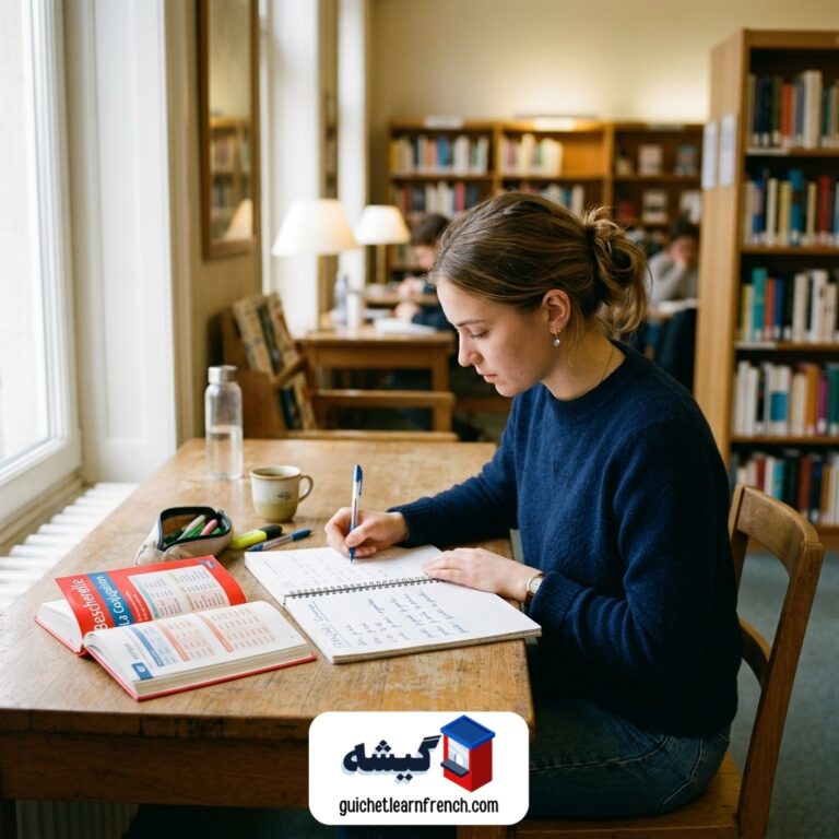 یادگیری و نوشتن صرف افعال زبان فرانسه در دفترچه