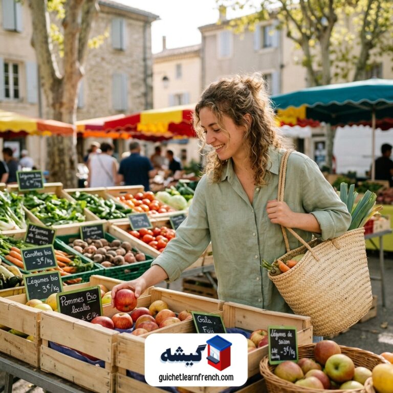 خرید میوه و سبزیجات تازه در بازار محلی فرانسه